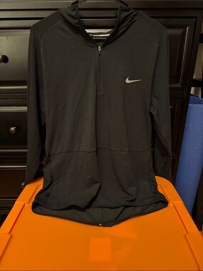 Nike Black Half-Zip Hooded Performance Top with Reflective Swoosh